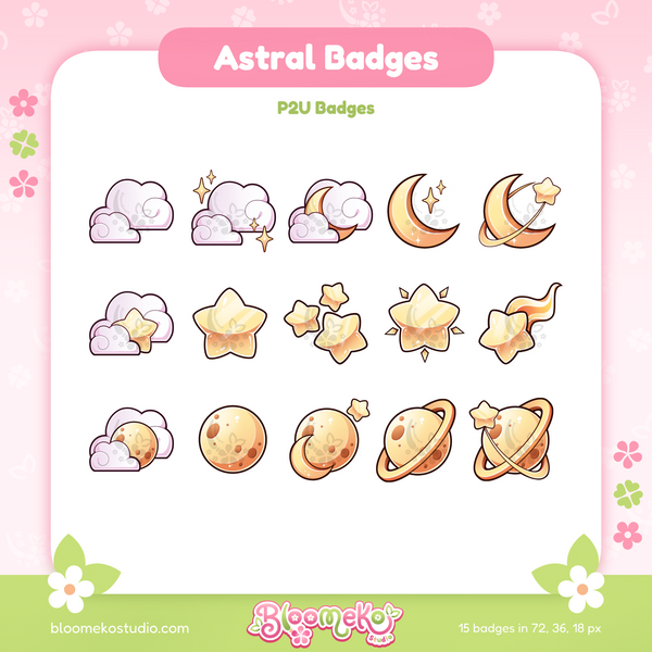 15 Astral Badges for Twitch (yellow) | Cosmic | Celestial | Stars | Cute Sub & Bit Badges