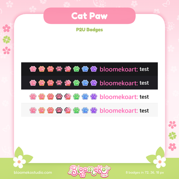 8 Cat Paw Badges for Twitch | Cute Sub & Bit Badges