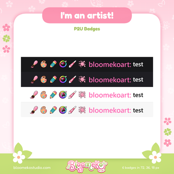 I'm an artist! | 6 Twitch badges for artist | Cute Sub & Bit Badges