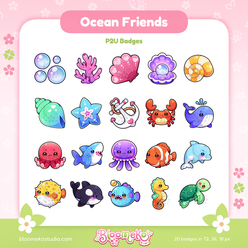 20 Ocean Badges for Twitch | Sea Creatures | Cute Animals | Sub & Bit Badges