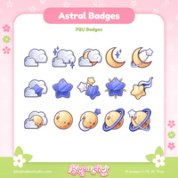 15 Astral Badges for Twitch (blue and yellow) | Cosmic | Celestial | Stars | Cute Sub & Bit Badges