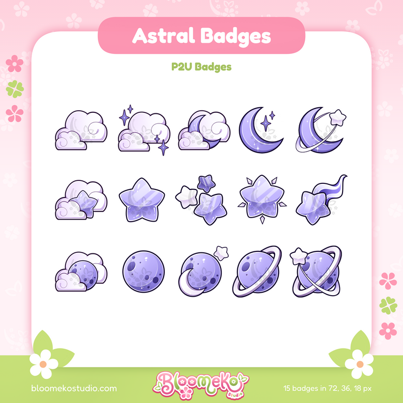 15 Astral Badges for Twitch (purple) | Cosmic | Celestial | Stars | Cute Sub & Bit Badges
