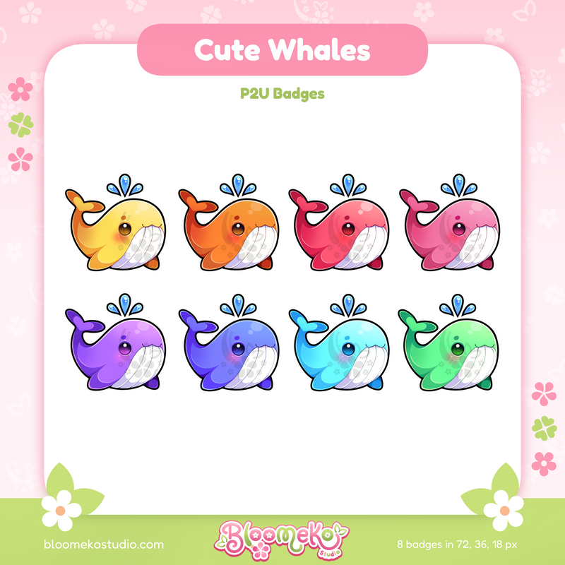 8 Cute Whales Badges for Twitch | Sea Creatures| Sub & Bit Badges