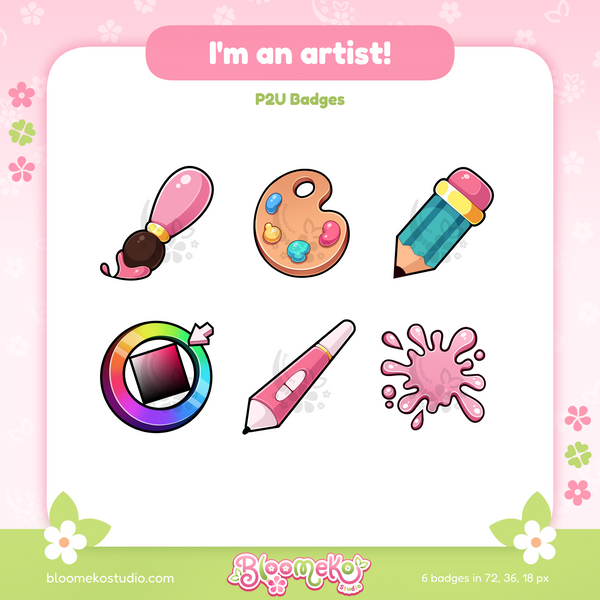 I'm an artist! | 6 Twitch badges for artist | Cute Sub & Bit Badges