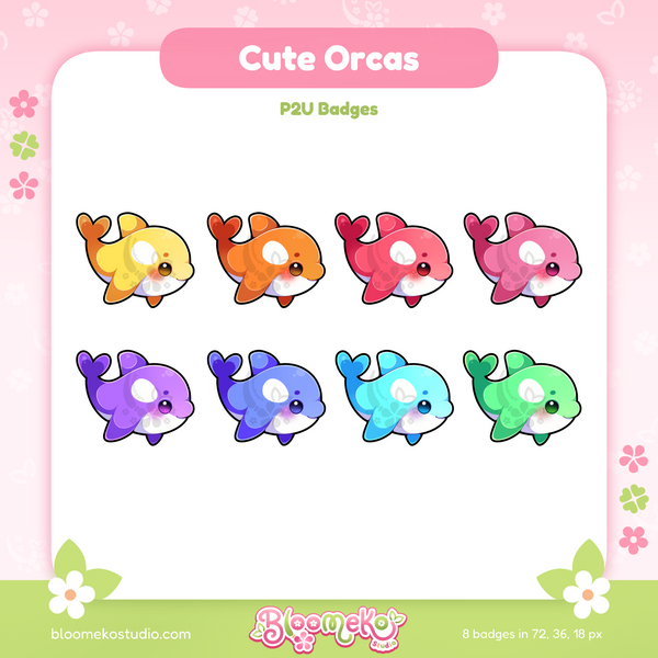 8 Cute Orcas Badges for Twitch | Sea Creatures| Sub & Bit Badges
