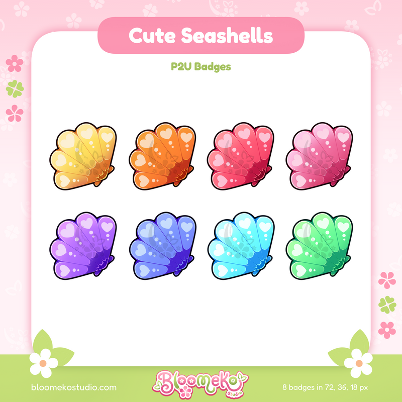 8 Cute Seashells Badges for Twitch | Sea Creatures| Sub & Bit Badges