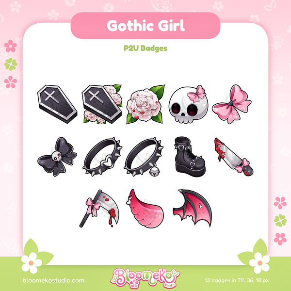 13 Gothic Badges for Twitch | Dark | Demon Girl | Sub & Bit Badges