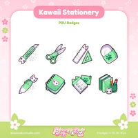 8 Kawaii Stationery Badges for Twitch (green) | Cute Sub & Bit Badges