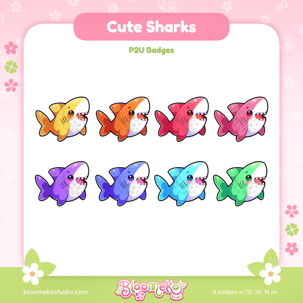 8 Cute Sharks Badges for Twitch | Sea Creatures| Sub & Bit Badges