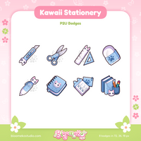 8 Kawaii Stationery Badges for Twitch (blue) | Cute Sub & Bit Badges