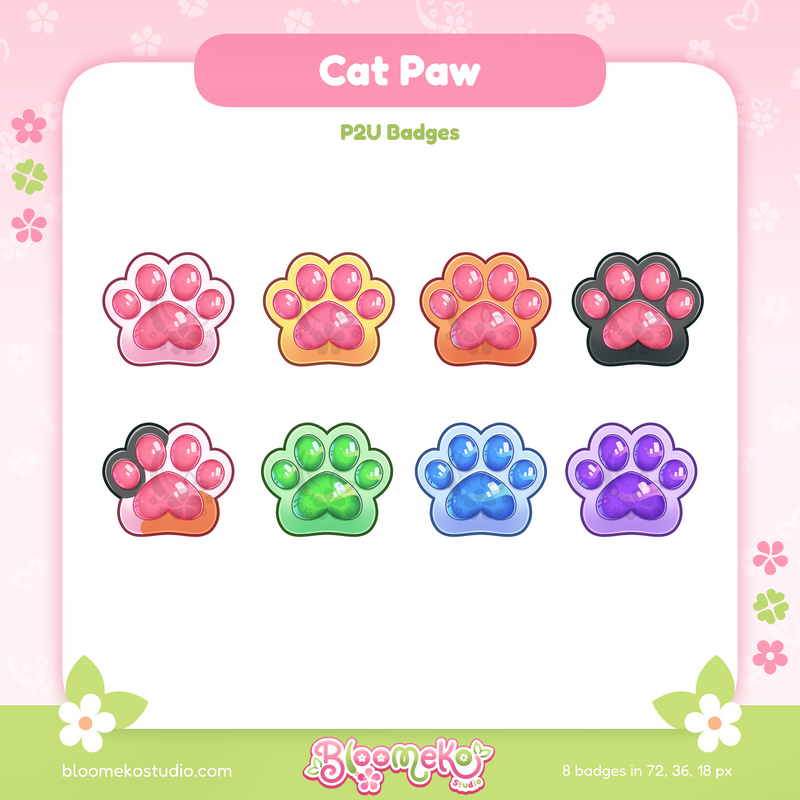 8 Cat Paw Badges for Twitch | Cute Sub & Bit Badges