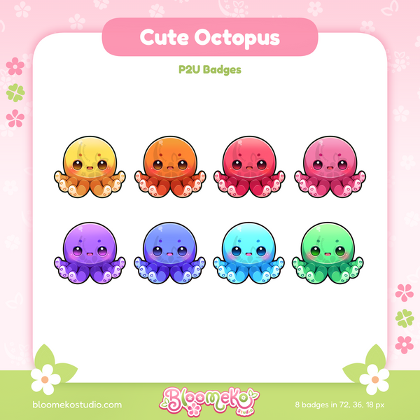 8 Cute Octopus Badges for Twitch | Sea Creatures| Sub & Bit Badges