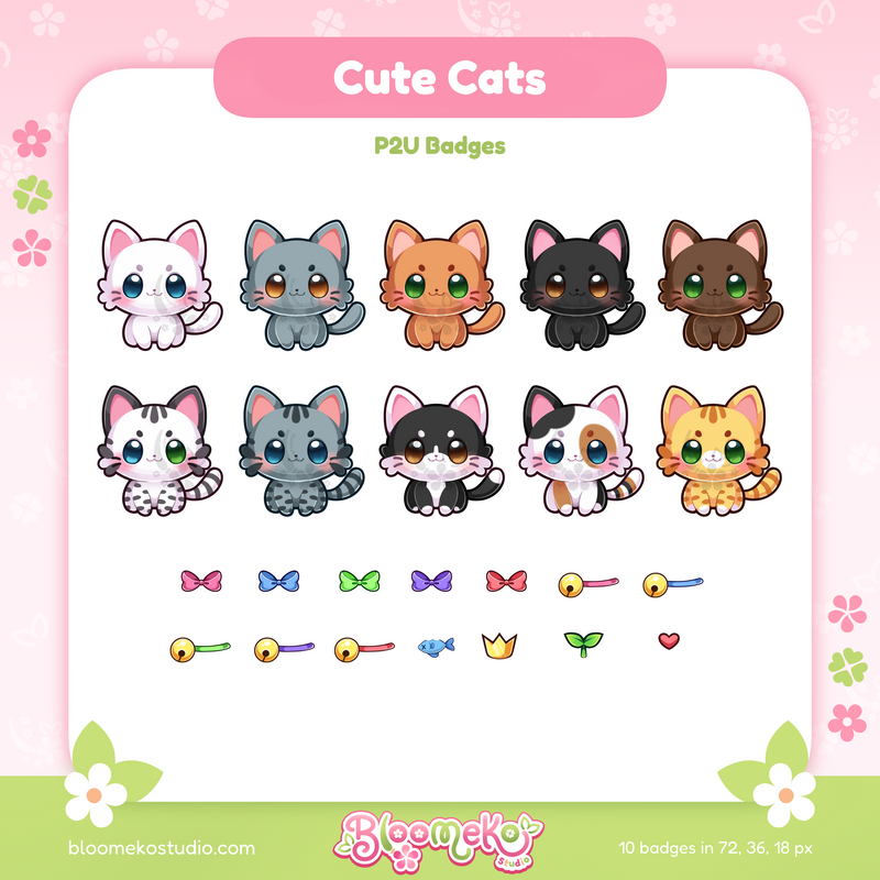 8 Cute Cats Badges for Twitch | Cute Sub & Bit Badges