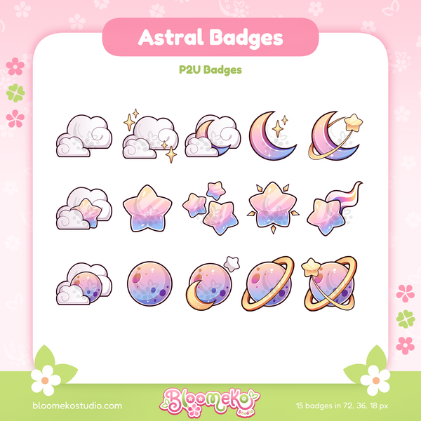 15 Astral Badges for Twitch (rainbow) | Cosmic | Celestial | Stars | Cute Sub & Bit Badges